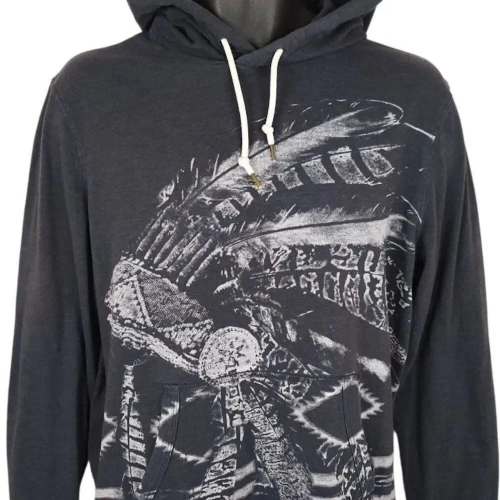 American Eagle Sweatshirt Hoodie Mens Size Medium Black Native American